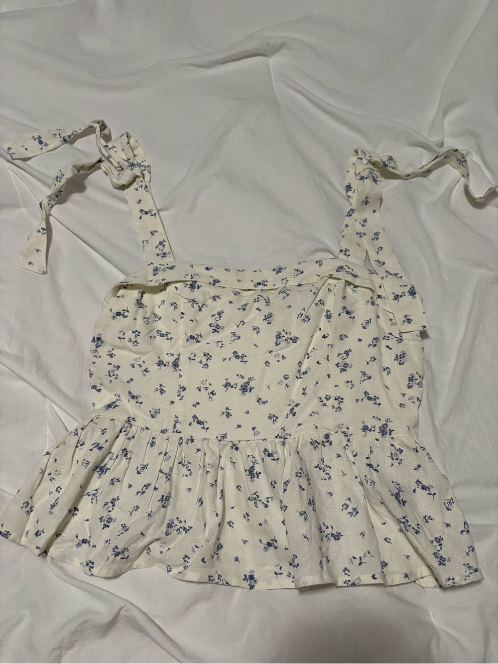 Trixxi Cream Floral Tie-Shoulder Peplum Crop Top